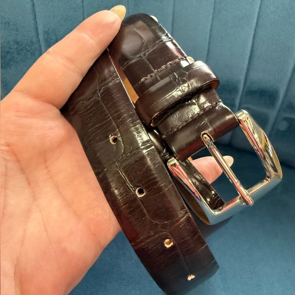 Harold Powell Brown Genuine Leather Belt Size 36 Croc Embossed